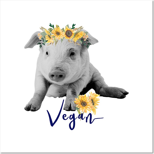 Vegan Pig with Flower Crown Wall Art by ColorFlowCreations